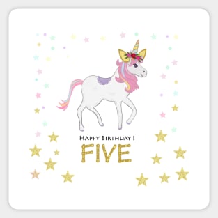 Fifth birthday. Five. Unicorn Birthday invitation. Party invitation greeting card Sticker